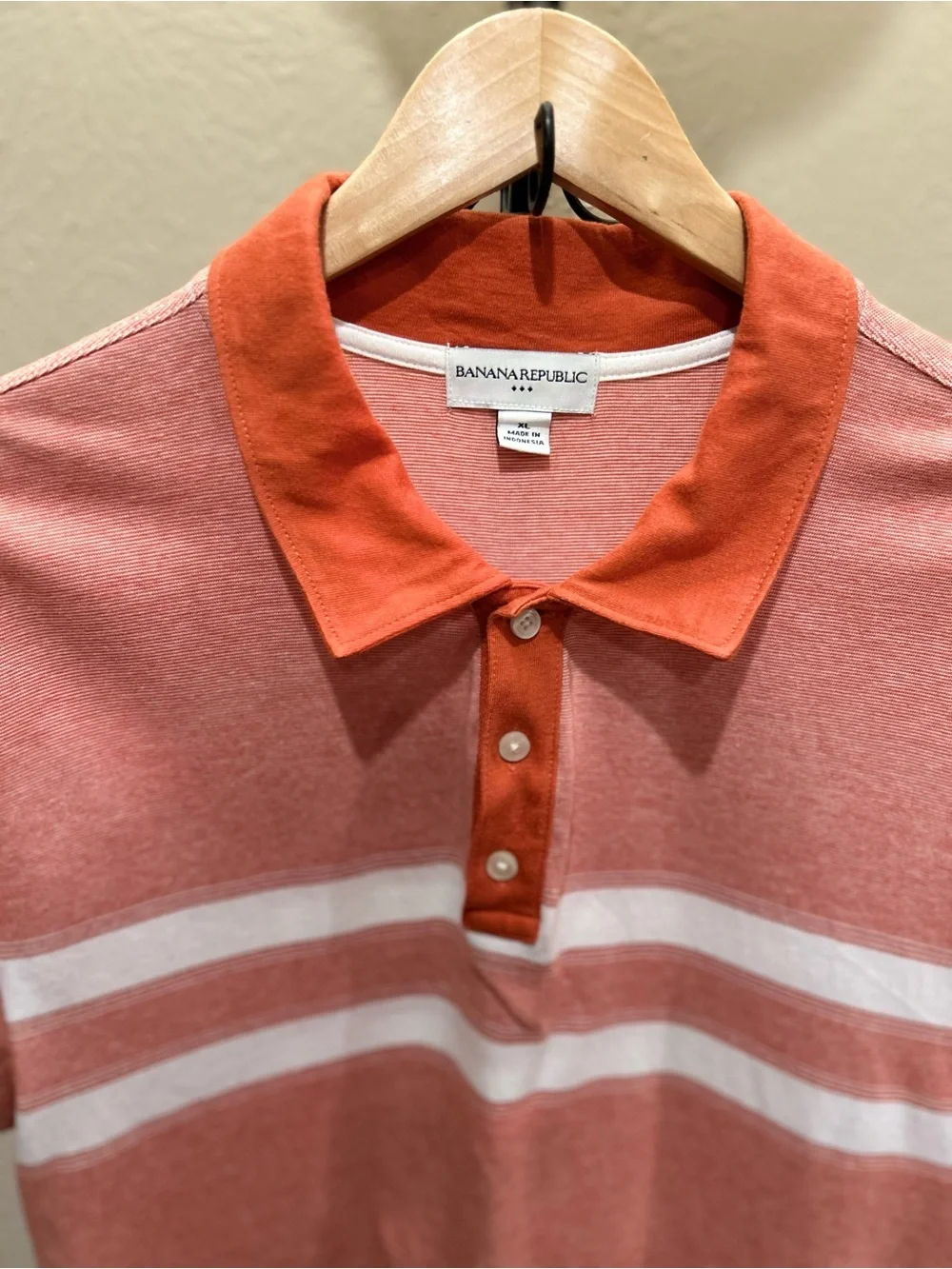 Banana Republic Coral and White Striped Polo